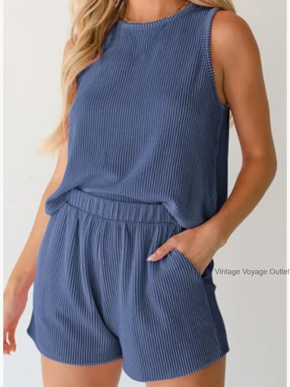 Women's Summer 2 Piece Shorts Set Matching Lounge Outfits Sleeveless - Picture 3 of 7